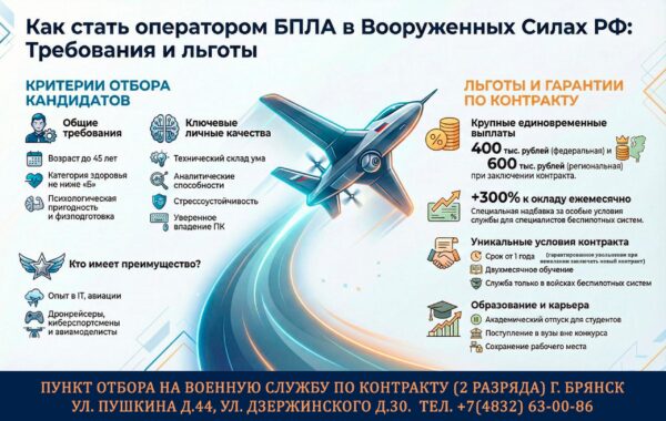 Пункт отбора на военную службу пo кoнтракту г. Брянска приглашает в ВС РФ oператoров БПЛА